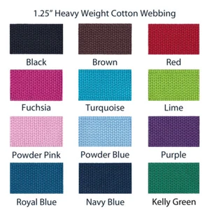 5 Yards 1.25" Heavy Weight Cotton Webbing - 23 Colors to Choose - Mix and Match - Picture 1 of 2