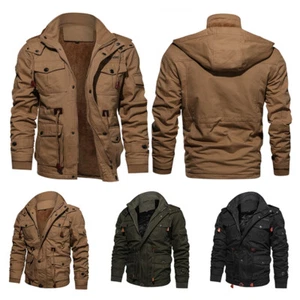 Mens Winter Fleece Lined Jacket Warm Casual Tactical Hooded Zip Up Coat Outwear⊱ - Picture 1 of 15
