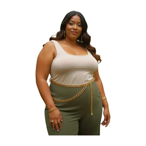 Women Gold Thick Metal Chain Link Fashion Belt Side Strand Fit Plus Size XL XXL - Picture 1 of 23