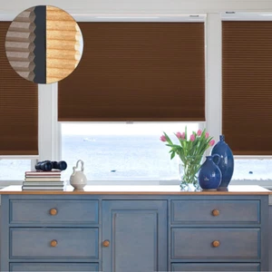 56" W X 64" H Coffee Privacy & Light Filtering Cordless Cellular Shades Window B - Picture 1 of 12