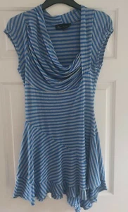 River Island Size 12 Blue Grey Striped Fit And Flare Dress - Picture 1 of 12