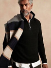 Nwt!!!! Banana Republic Mens Rt$139 Black Italian Wool Half-Zip Ribbed Sweater L
