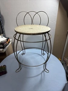 Vintage Mid Century Gold Metal Vanity Chair Stool Vinyl Seat Hollywood Regency - Picture 1 of 9
