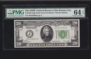 US 1928B $20 FRN Kansas City DGS FR 2052-J PMG 64 EPQ GEM CU (909) - Picture 1 of 2