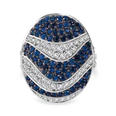 3.15ctw Kanchanaburi Blue Sapphire and Zircon Waves Ring Rhodium Plated Size 9 - Image 1 of 4