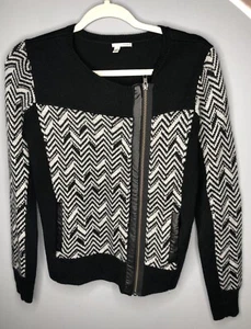Halogen Nordstrom Womens Black & White Zig Zag Full Zip Sweater Size S EUC - Bild 1 von 8