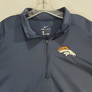 Denver Broncos Nike Men's 1/4 Zip Pullover Sweatshirt Jacket Navy Blue Large - Picture 1 of 6