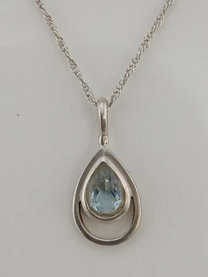 Colar pingente topázio azul genuíno corrente corda delicada prata esterlina 925 18"  - Imagem 1 de 4