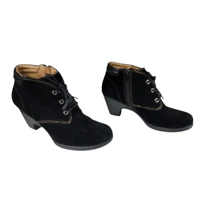 Montana Ankle Bootie 7.5M Women Black Lace Up Cone Heel Suede Leather Retro 2.5" - Image 1 of 4