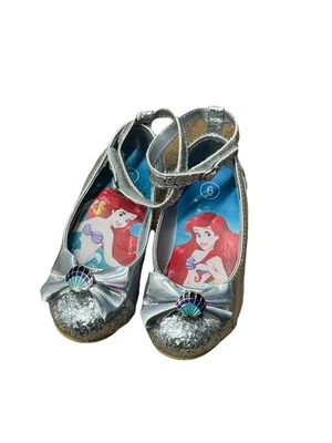 Disney Ariel Girl's Silver  Shimmer Heels w/ Bow | Dress Up Halloween Sz 6 - Image 1 of 4