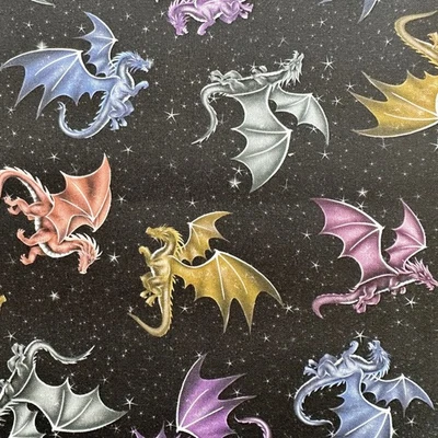 Cotton Fabric - Fire & Fury Dragon Print Black Craft Fabric Material - Image 1 of 4