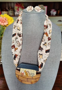 Beautiful Hand Crafted Noah's Ark Wood Fashion Statement Religious Necklace SET - Picture 1 of 8