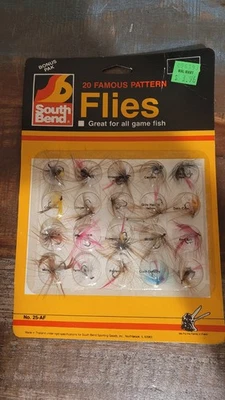 Moscas atadas South Bend de colección 20 cardadas.  Pesca con mosca en paquete original Foto 1 de 4