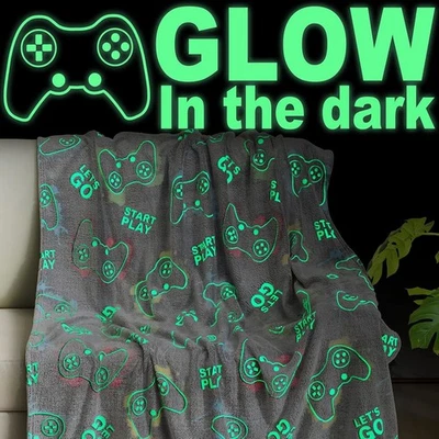 Glow in The Dark Gaming Blanket Gamer Game Controller Throw Gift Toys for Kids