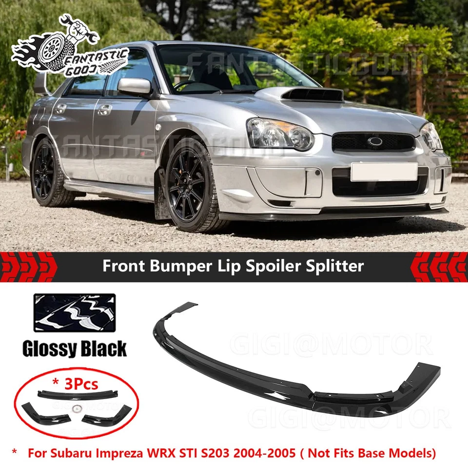 For Subaru WRX STI S203 2004-05 Gloss Black V-Limited Style Front Bumper Lip Kit - Image 1 of 4