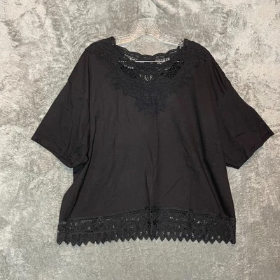 Blusa Top Coldwater Creek Mujer Minimal Boho Manga Corta Encaje Crochet XL Negra Foto 1 de 4