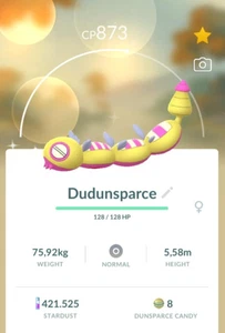 Pokémon Go Shiny Dudunsparce Three Segment Form -  PTC 80K Stardust - Picture 1 of 1