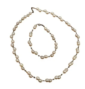 White Freshwater Pearl 16” Necklace & 7” Bracelet Silver Wedding, Prom, Dress - Picture 1 of 6
