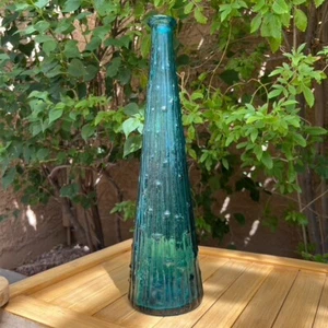 Vintage Italian Empoli Genie Bottle Decanter Bamboo Drip Wax Teal MCM - Bild 1 von 5
