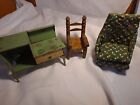 Vintage Miniature Furniture Dollhouse Wood Chair Fabric Chair Metal oven Lot