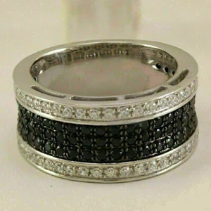 Men's 2CT Round Black White Lab Created Wedding Band Pinky Ring 14k White Plated - Picture 1 of 4