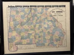 1872 Asher & Adams framed Selma-Rome-Dalton Railroad Alabama & Georgia Map - Picture 1 of 3