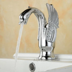 Art Bathroom Silver Swan Shape Sink Faucet Single Handle Wash Basin Mixer Taps - Picture 1 of 3