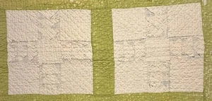Vintage Cutter Quilt Piece 16” x 31” Nice Quilting Green Beige Worn &Tattered #1 - Picture 1 of 11