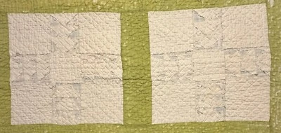 Vintage Cutter Quilt Piece 16” x 31” Nice Quilting Green Beige Worn &Tattered #1 - Image 1 of 4