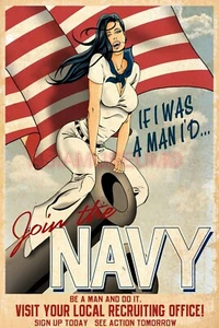 1943 WW2 USA SEXY LADY WOMEN PACIFIC WAR NAVY FLAG RECRUIT PROPAGANDA Postcard - Picture 1 of 2