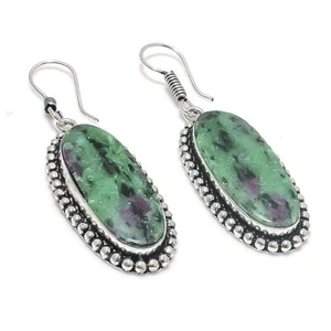 Ruby Zoisite Gemstone Handmade 925 Sterling silver Earring Size 2'' - Picture 1 of 1