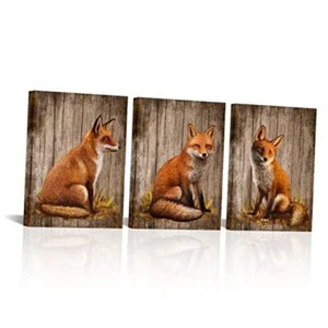 Red Fox Canvas Wall Art Fox Portrait Picture Prints Rustic Wild Animal Small - Picture 1 of 7