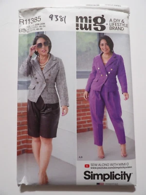 Simplicity R11385 Double Breasted Jacket, Pleated Pants & Shorts 20W-28W S9381 - Image 1 of 3