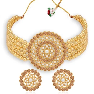 Gold Plated Kundan Choker Necklace Set Bollywood Bridal Indian Pearl Jewelry - Picture 1 of 1