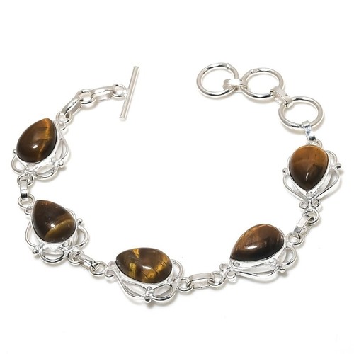 VALENTINO Bracciale gioiello in argento sterling 925 fatto a mano con pietre preziose occhio di tigre marrone misura 7 8''