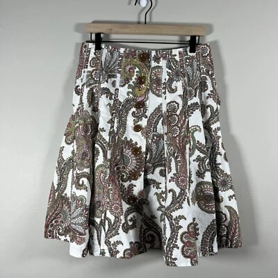 CAbi Style 861 Paisley Zip Up Button Front Pleated 100% Cotton Skirt Women’s 8 - Image 1 of 4