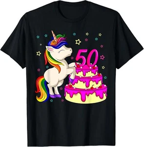 50th Bday Unicorn Rainbow Cake Theme Birthday Party T-Shirt Hoodie - Picture 1 of 19