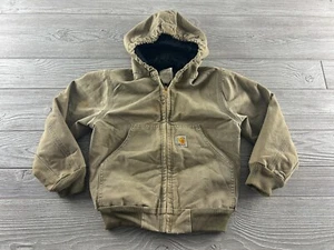 Kids Carhartt Y06 DES Quilt Lined Duck Canvas Hooded Jacket Coat Youth Sz S - Picture 1 of 13