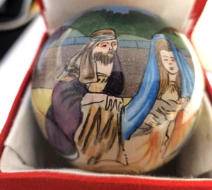 Inside Painted Glass Box Ornament Advance Concept Manger Jesus Mary Joseph - Picture 1 of 4