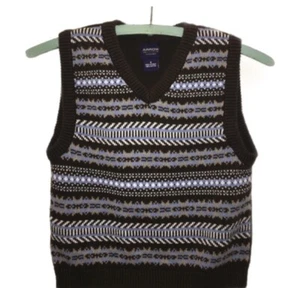 ARROW Boys Knit Pattern Sweater Vest Blue Brn Wht - Picture 1 of 6