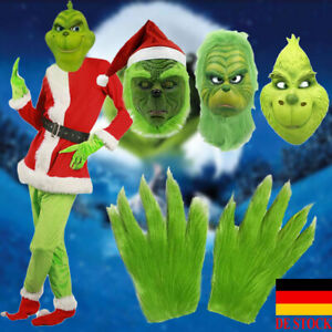 DE Latex Maske Die Grinch Perücke / Weihnachtsmütze Monster Weihnachten Cosplay