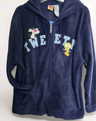 Sudadera con capucha para mujer 3X Looney Tunes Piolín Pájaro azul marino cremallera completa polar de colección años 90 nueva con etiquetas Foto 1 de 4