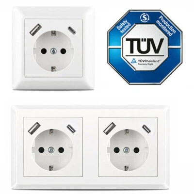 1-10X Steckdose mit USB-A & USB-C, 4000W, passend für Gira 55, JUNG AS 500, Weiß - Bild 1 von 4