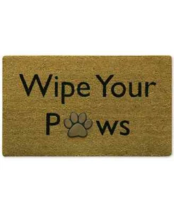 Bacova "Wipe Your Paws" with Rubber Paw Nonskid 18" x 30" Dog Lover Coir Doormat - Picture 1 of 1