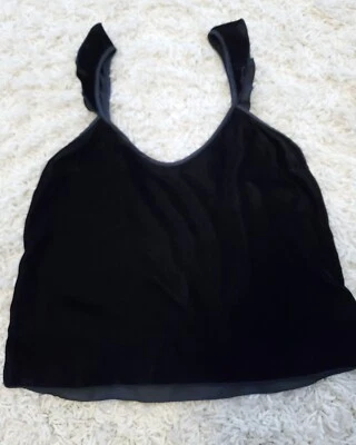 Victoria's Secret Cami Black Velvet Tank Crop Top Adjustable Ruffle Straps Sz.S - Image 1 of 4