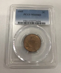 1865 2C Two Cent Piece PCGS MS65RD - Picture 1 of 5