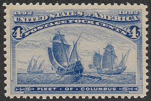 US Stamps Columbian Scott #233 VF MNH 4c Ultramarine Fleet of Columbus SCV $140 - Picture 1 of 2