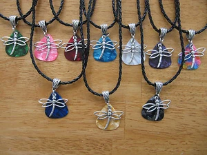 Handcrafted Silver Dragonfly Guitar Pick Necklace w/Your choice of Color 18" - Picture 1 of 11