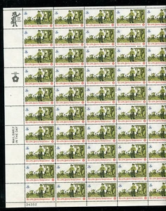 1479 8¢ Bicentennial Communications Drummer Sheet of 50 Stamps MNH 1973 - Picture 1 of 4