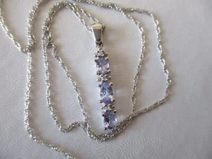 PENDENTIF TANZANITE & DIAMANT 10 CARATS avec CHAINE CÂBLE OR BLANC 14 CARATS 16" COLLIER - 1,68 g - Photo 1/24